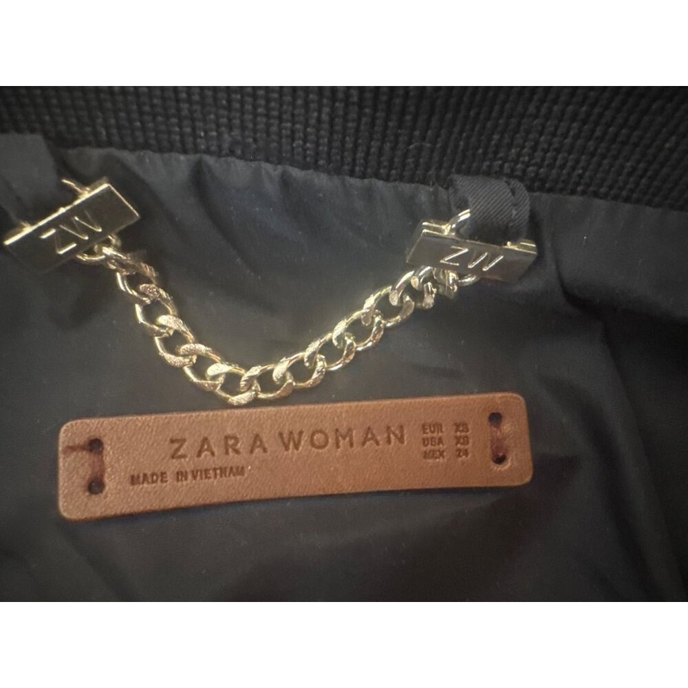 ZARA XS Quilted Navy Jacket Gold Zipper Pockets & Chain Detail - Picture 3 of 13